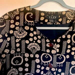 Y.LE.V Silk Blazer Women’s SZ 6 Tribal Bold Ethnic Masks and Patterns